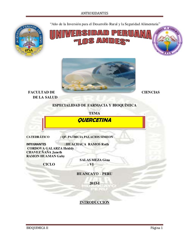 ANTIOXIDANTES
BIOQUIMICA II Página 1
“Año de la Inversión para el Desarrollo Rural y la Seguridad Alimentaria”
FACULTAD DE...